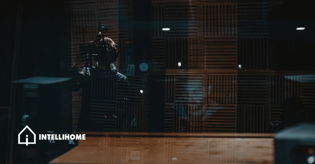 Professional singer inside of a soundproof studio